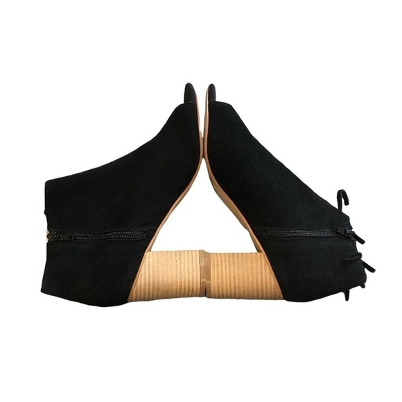 Kensie Erika Fringed Black Leather Suede Open Toe Booties, 7.5 WhimsiGoth Edgy - Picture 5 of 8